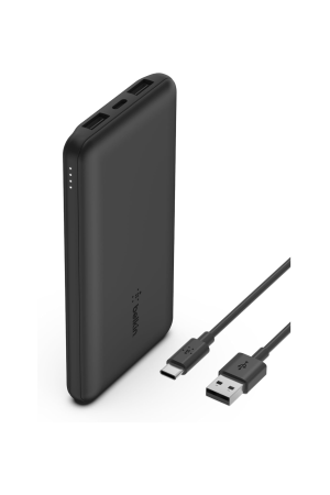 Belkin 10000mAh Power Bank – Portable External Battery with 1 USB-C & 2 USB-A Ports (Up to 15W), Includes USB-A to USB-C Cable – Compatible with iPhone, Galaxy, Pixel & iPad (Black)