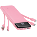 Charmast 10000mAh Power Bank with Built-in Cables – Portable USB-C External Battery with 6 Outputs, 3 Inputs & LED Display – Compatible with Smartphones, Tablets & More (Pink)