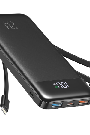 Charmast 20000mAh External Battery – 20W Fast Charging Power Bank with Built-in Cables, USB-C Input/Output, 5 Outputs & 4 Inputs – Portable Charger for iPhone 16/15/14, iPad, Samsung & More