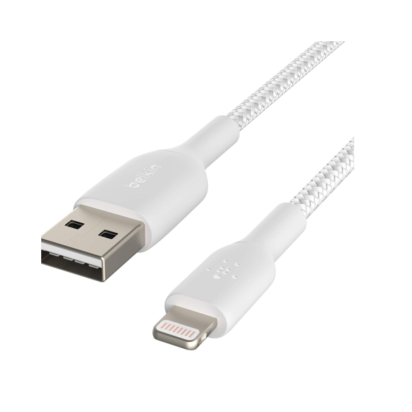 Belkin Braided Lightning to USB Cable – 2m Fast Charging Boost Cable for iPhone, iPad, AirPods – MFi Certified (White)