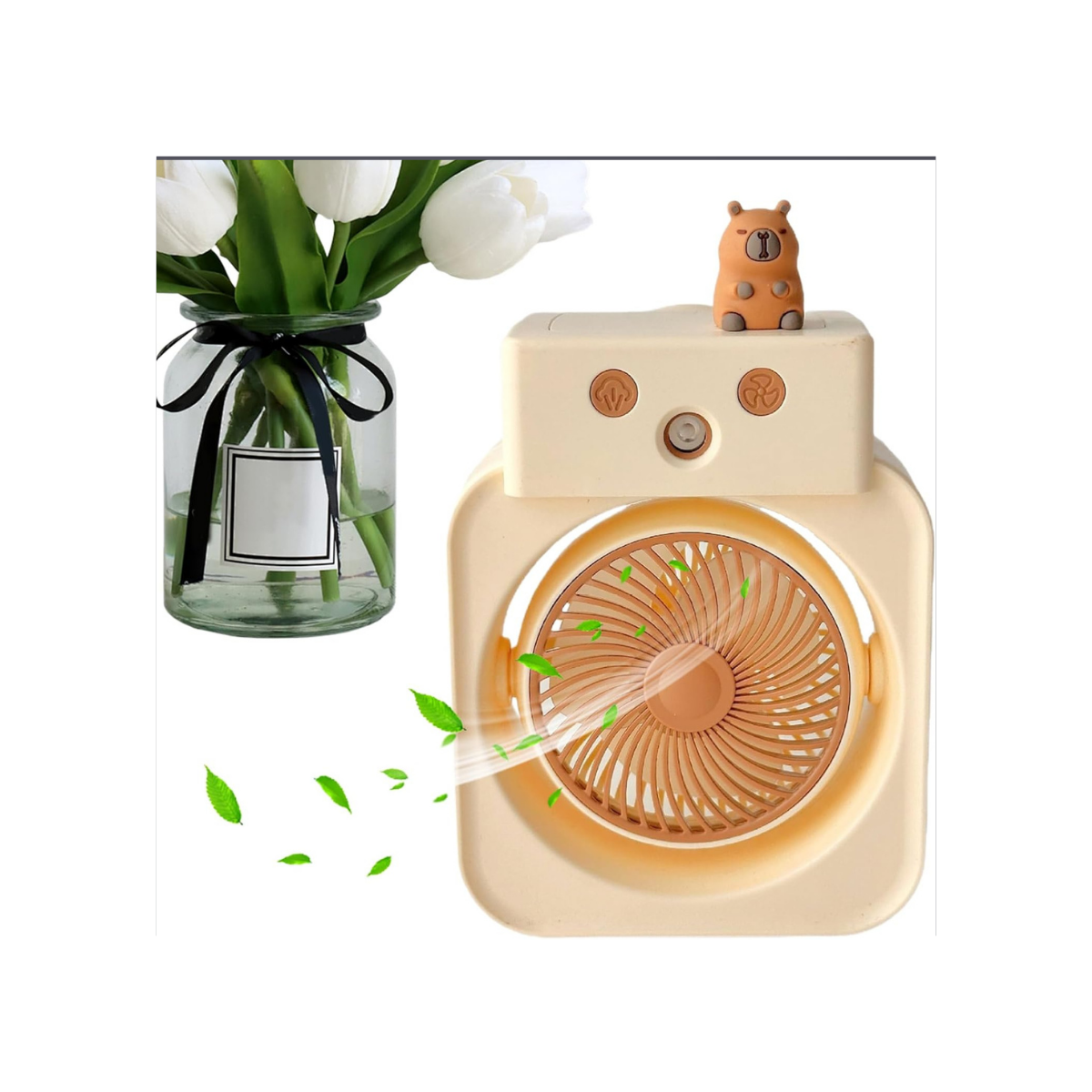 Ventilateur de bureau 3 vitesses avec fonction humidificateur – Compact, rechargeable par USB – Idéal pour la chambre, la cuisine, la voiture, le camping, la plage ou la salle de bain