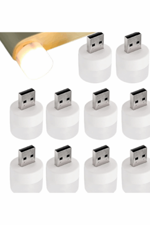 Lot de 10 veilleuses USB – Mini lampes LED rondes portatives – Éclairage économe en énergie pour chambre, bureau, chevet, ordinateur et lecture