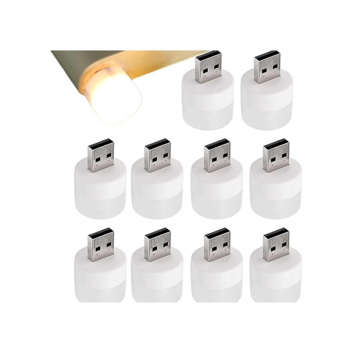 Lot de 10 veilleuses USB – Mini lampes LED rondes portatives – Éclairage économe en énergie pour chambre, bureau, chevet, ordinateur et lecture