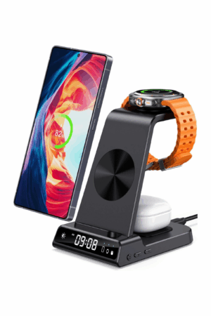 Samsung – Station de charge sans fil 3 en 1 – Compatible Galaxy S25 Ultra/S25/S24 Ultra/S23/Z Fold 6/Z Flip 7 – Chargeur induction pour Galaxy Watch 8/8 Classic/Ultra/7/6/5 & Galaxy Buds 3/3 Pro