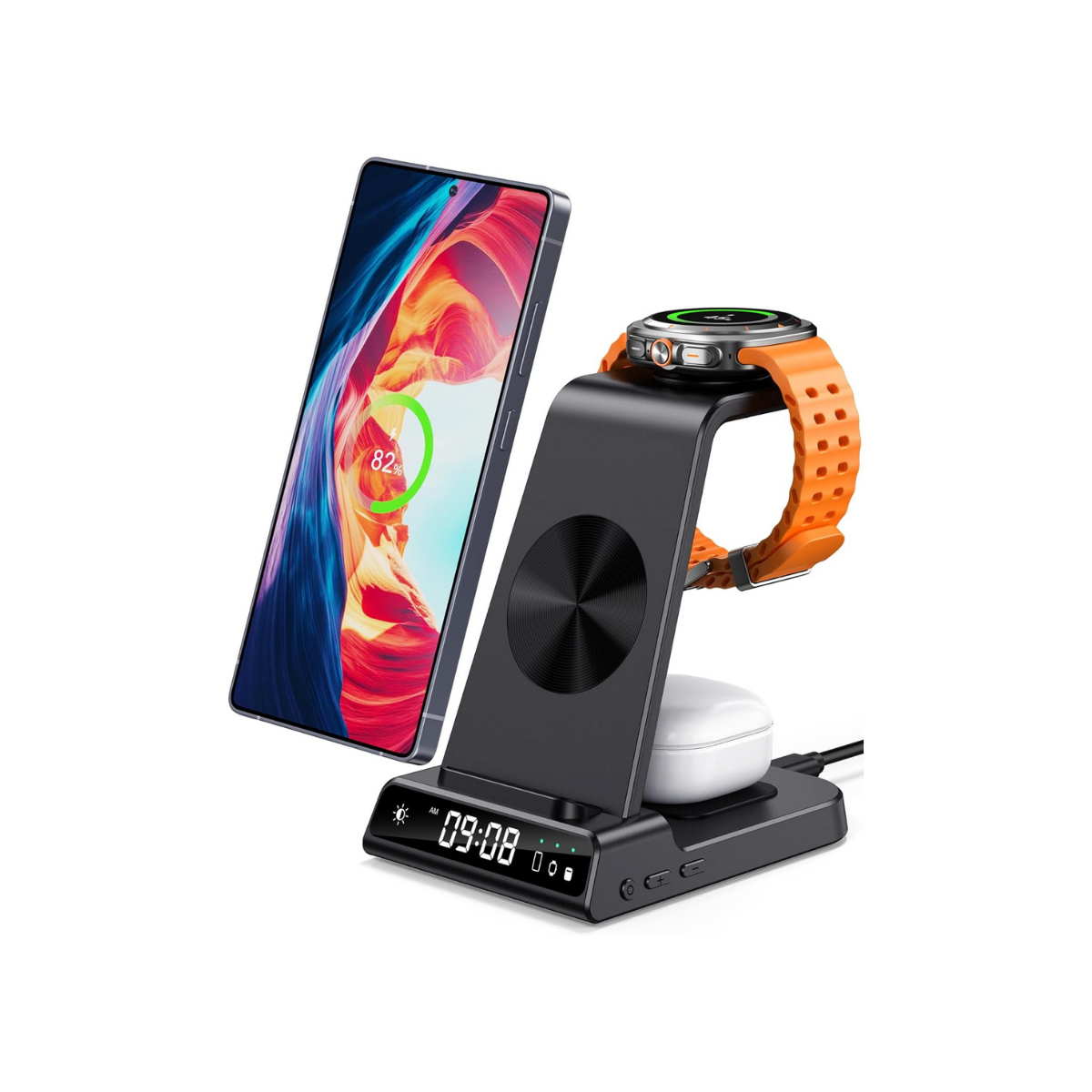 Samsung – Station de charge sans fil 3 en 1 – Compatible Galaxy S25 Ultra/S25/S24 Ultra/S23/Z Fold 6/Z Flip 7 – Chargeur induction pour Galaxy Watch 8/8 Classic/Ultra/7/6/5 & Galaxy Buds 3/3 Pro