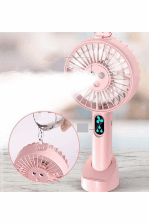 LJJ – Ventilateur de poche brumisateur – Ventilateur USB rechargeable avec socle – Idéal maison, bureau et voyage – Rose