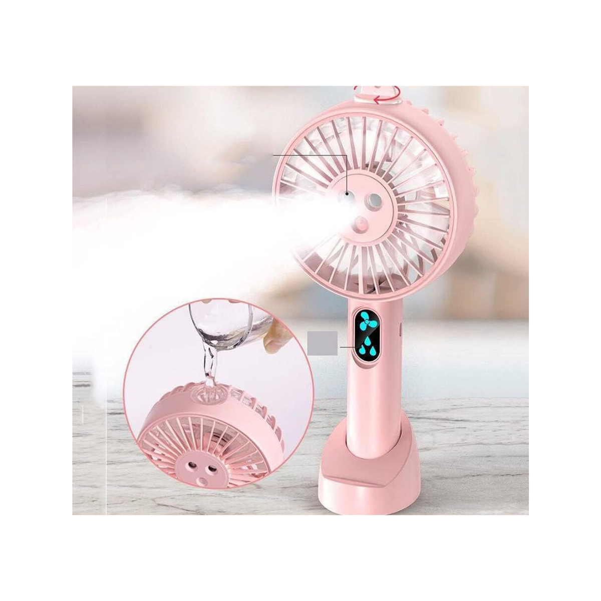 LJJ – Ventilateur de poche brumisateur – Ventilateur USB rechargeable avec socle – Idéal maison, bureau et voyage – Rose