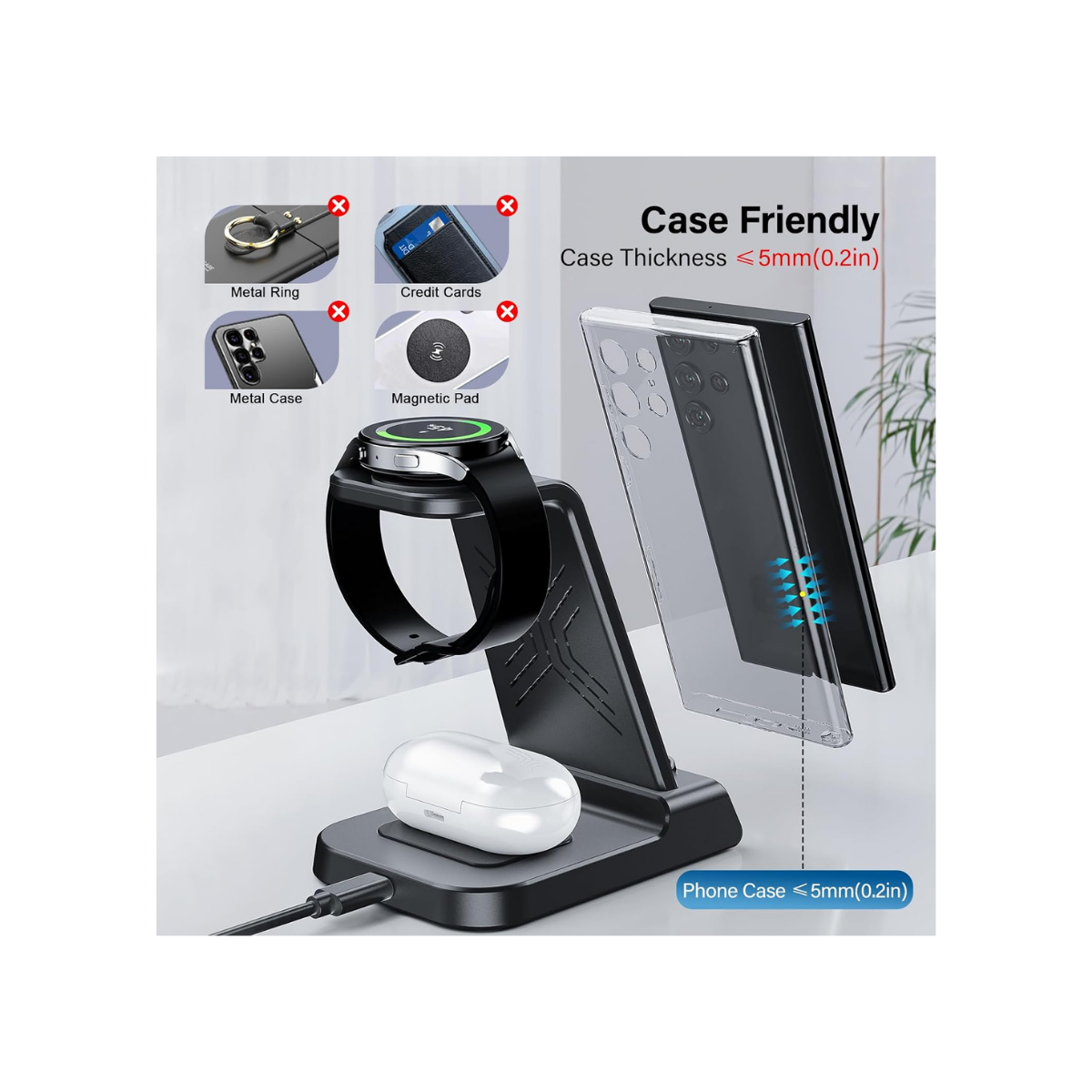 Samsung – Station de charge sans fil 3 en 1 – Compatible Galaxy S25 Ultra/S25/S24 Ultra/S23/Z Fold 6/Z Flip 7 – Chargeur induction pour Galaxy Watch 8/8 Classic/Ultra/7/6/5 & Galaxy Buds 3/3 Pro – Image 2